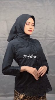 Kebaya Encim Bordir Senada - Kebaya Modern Wisuda Tangan Panjang Hitam