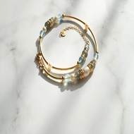 海藍寶拉長石淡水珠14K包金雙圈手鏈