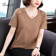 Korean Version Short-Sleeved t-Shirt Women Loose 2022 Middle-Aged Mother Fashion Lace Hollow Top Half-Sleeved t-Shirt 4.