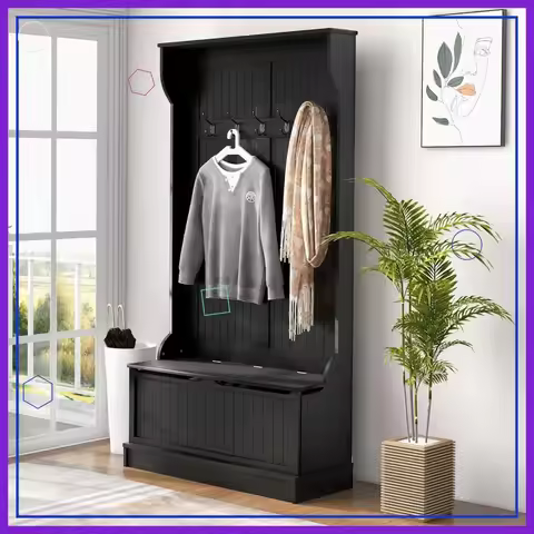 3-in-1 Entryway Organizer with Shoe Storage, Coat Rack & Bench - Space-Saving Hall Tree for Mudroom