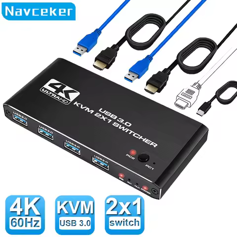 4K USB KVM Switch USB 3.0 Switcher 8K HDMI-compatible KVM Switch 2 In 1 Out for 2 PC Sharing Keyboar