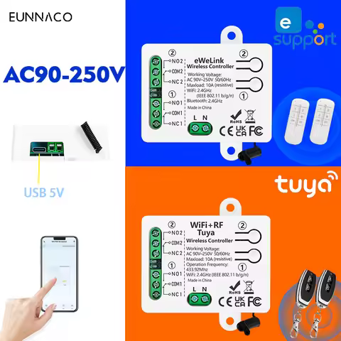 Ewelink WiFi +RF TUYA Google Home Alexa smart switch AC110V 220V 2CH dry contact relay wireless remo