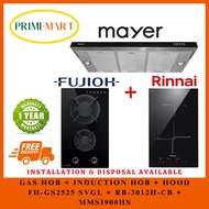 FUJIOH FH-GS2525 SVGL DOMINO GAS HOB 2 BURNERS + RINNAI RB-3012H-CB INDUCTION HOB + MAYER MMSI900HS 90CM SLIMLINE HOOD