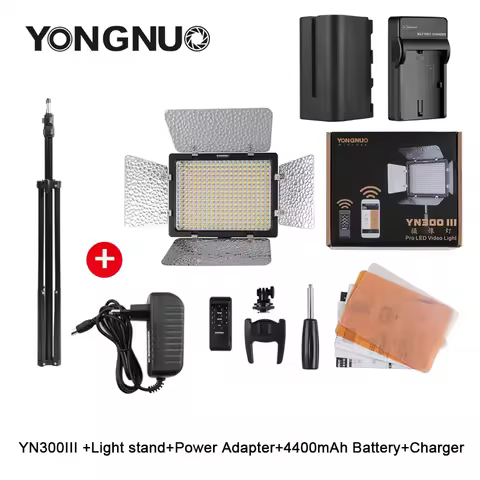 YongNuo YN300 III YN300III 3200k-5500K CRI95 Camera Photo LED Video Light Optional with AC Power Ada