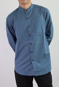 เสื้อเชิ้ตคอจีนแขนยาวสีฟ้าทะเล   ผ้า Oxford มีไซส์ใหญ่ (อก 40-51)