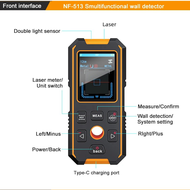 NOYAFA ท่อส่งเครื่องตรวจจับโลหะแบบ NF-513สแกนเนอร์ผนังสายไฟฟ้า AC แบบสดท่อเสริมแกนไม้โลหะ