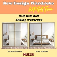 🌟Gold Frame🌟  Almari 5x8ft / 6x8ft / 8x8ft  Sliding Door Wardrobe / Almari Baju Premium / Anti-Jump✅