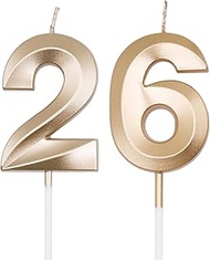 Champagne Gold 26th & 62nd Birthday Candles for Cakes, Number 26 62 Candle Cake Cupcake Topper for B
