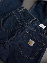 ♧☄Jeans Carhartt Carhartt กางเกงยีนส์สำหรับทั้งหญิงและชายขากางเกงทรงหลวมฉลากขนาดเล็กใส่ทำงานลำลองแบบ