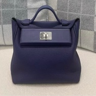 全新 Hermes 2424 29cm 墨水藍 銀扣 D刻 配件：肩帶/塵袋/收據