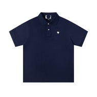 Genuine original imported Ami Paris Spring And Summer New Classic Embroidery Love Lapel Cotton Short