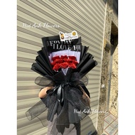 Glitter bouquet of 10 flowers with the word Happy Birthday (love) and card