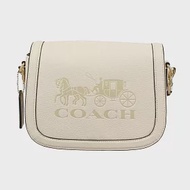 COACH 馬車LOGO翻蓋斜背馬鞍包-白