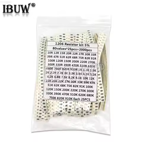 2000PCS 10 ohm-910K ohm 1206 SMD Resistor Kit Assorted set 5% 80values*25PCS SMD Resistors 10K 470/1