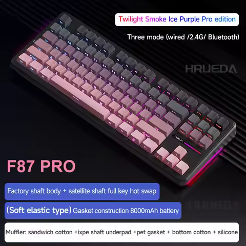 AULA F87 Pro Mechanical Keyboard 2.4g/Usb/Bluetooth Tri Mode Wireless 87 Key 5 Layer Silencing Filli