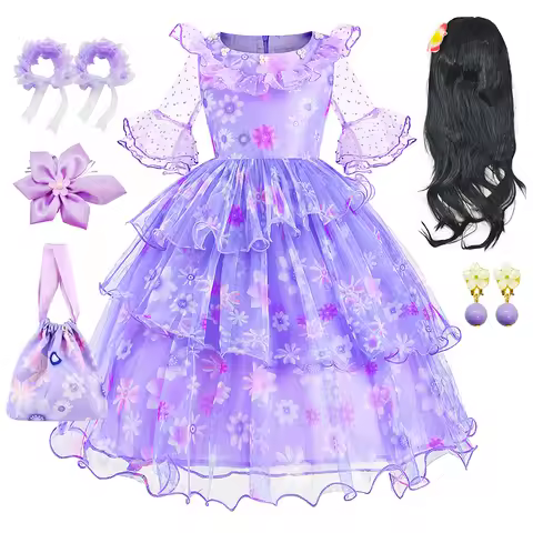 Isabella Floral Print Princess Dress Encanto Cosplay Purple Fairy Costume Girls Halloween Birthday F