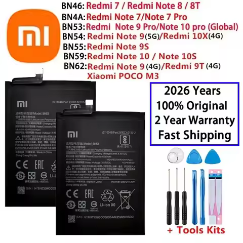2026 Years 100% Original BN62 BN53 BN59 Battery For Xiaomi Redmi Note 7 8 8T 9 9T 9S 10 10S 10X 4G 5