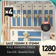 [4 PCS] Botare Bow Cute AIR-cushion soft deluxe tissue, 4 layers, 1280draws, 155mmx175 mm, excellent