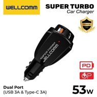 Wellcomm Super Turbo Car Charger 53W PD Dual Port Fast Charging Car