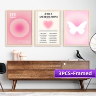 A4/A3 Frame 3PCS Pink Halo Poster Butterfly Canvas Drawing Angel Number 1 Picture Pink Heart Wall Pa