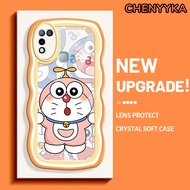 CHENYYKA Casing Ponsel untuk Infinix Hot 10 Play Hot 11 Play Hot 9 Play Zero 5G 2023 X680 X688C Case Hp transparan Kesing pinggiran gelombang Casing Pink Doraemon lucu Softcase