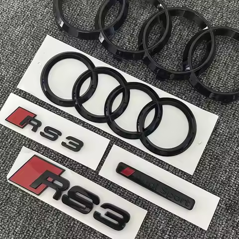 For AUDI RS3 2016-2020 4Ring logo ABS Black Car Hood Front Grill Emblem Rear Trunk Badge RS3 Sticker