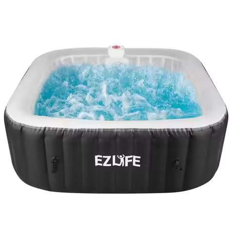 EZLIFE 6-Person Inflatable Hot Tub Spa with LED Light Strip | 130 Air Jets, 1,350W Heater, 252-Gallo
