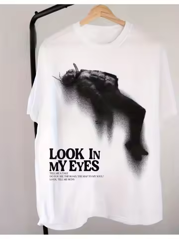 TS "Look In My Eyes" Cactus Jack Print T-shirt, Black Album Cover Fan Commemorative Shirt, Pure Cott