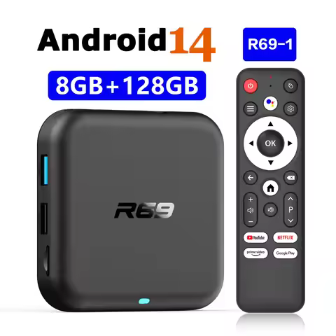 Android 14 R69-1 Smart TV Box 8GB 128GB 8K Ultra HD RK3518 Bluetooth5.0 Dual Wifi 2.4G&5.8G Multi La