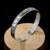 Antique Silver Plated Feng Shui Pixiu Open Bangle Bracelet for Men Women Unisex Wristband Pixiu Wealth Good Luck Jewelry Gifts