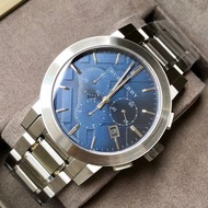 BURBERRY 藍色錶盤 銀色不鏽鋼錶帶 石英 三眼計時 男士手錶 BU9363