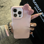 【A CUTE】 Luxury Rhinestone Bow Litchi Pattern Leather Shockproof Phone Case For iPhone 16 15 14 13 1