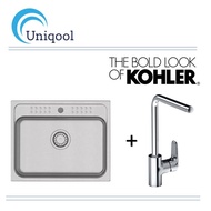 KOHLER ALEO 580MM Stainless Steel Sink Bundle With Kohler Mixer Tap (Free Pull-Out Wire Basket)