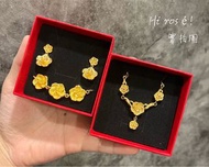 [Hi rosé!] 現貨、實拍、超美花朵黃金套裝組 婚禮組合  結婚 訂婚 久不掉色鍍金越南砂金項鍊 耳環 沙金手鏈