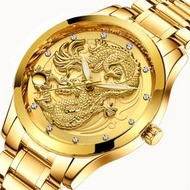 翡浪品牌手錶男非機械錶 防水夜光石英超薄鋼帶黃金色龍表時尚