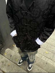 CLOT x NEIGHBORHOOD FW23聯名款日系街頭復古潮流黑絲綢唐裝長袖襯衫外套