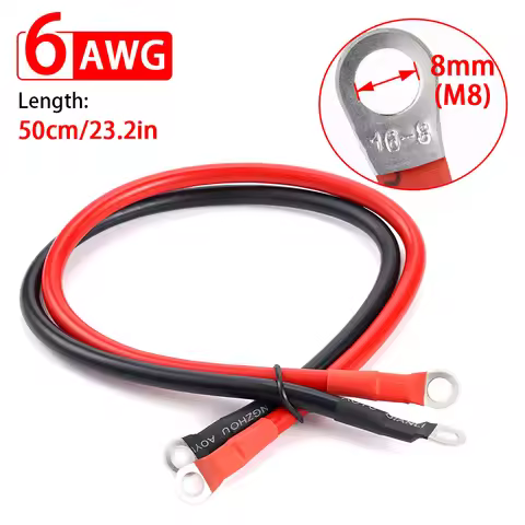 6AWG Battery Inverter Cable Terminals Stranded Copper Cord PVC Solar Power Connection Tin-plated Lug