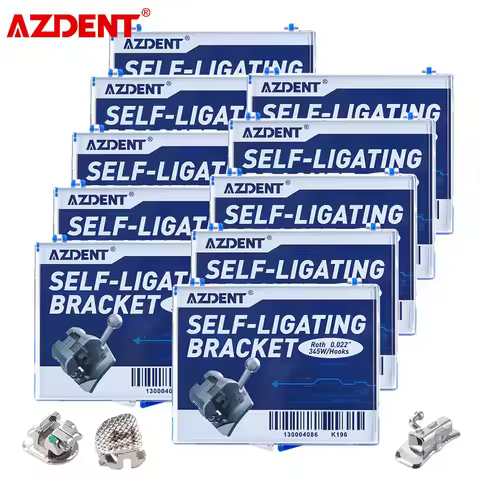 AZDENT 10 Packs Dental Orthodontic Bracket Braces Metal Self-Ligating Brackets Roth/MBT 345 Hook wit