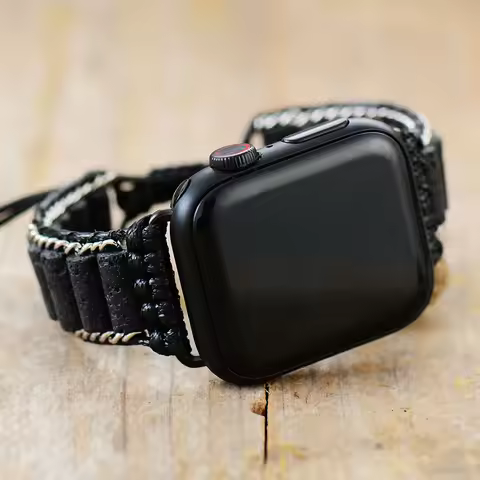 Men Natural Lava Stone Aple Watch Strap 38mm/45mm Healing Beaded Band Smartwatch Bracelet For Iwatch