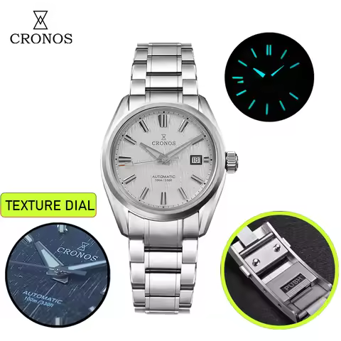 CRONOS Men Automatic Watch 39mm Mechanical Wristwatch Sapphire Mirror Diver 10ATM Waterproof BGW-9 L
