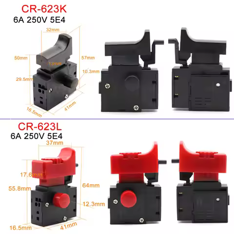 1PCS FA2-6/1BEK Black 6A 250V 5E4 Lock on Power Tool Electric Drill Speed Control Trigger Button Swi