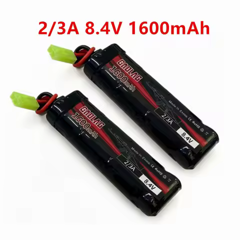 Airsoft Battery 7S 2/3A 8.4V 1600mAh NiMH Flat Battery Pack with Mini Tamiya Connector for MP5, Scar