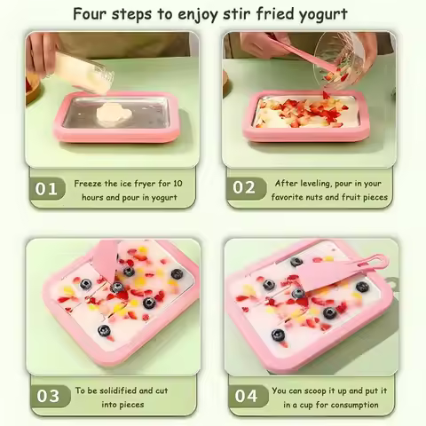 X09A 2X Ice Cream Frozen Yogurt Machine Stainless Steel Fried Ice Tray Great For Making Ice Cream, F