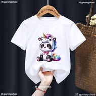 2026 New Style Rainbow Unicorn Panda Animal Print T-Shirt Girl/Boy Fun Cute Children Clothing Summer