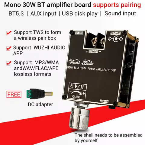 ZK-301B Bluetooth 5.3 Amplifier Board 30W Mono Wireless Audio AMP Module for DIY Speaker Kit DC9-24V