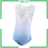 [Amleso] Girls Gymnastics Leotards Dance Clothes Blue Sleeveless Ballet Leotard Sparkling