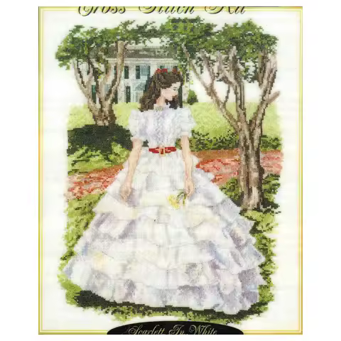 Amishop-Beautiful Counted Cross Stitch Kit, Gone with Wind Scarlett O'hara Scarlet in White Ruffles,