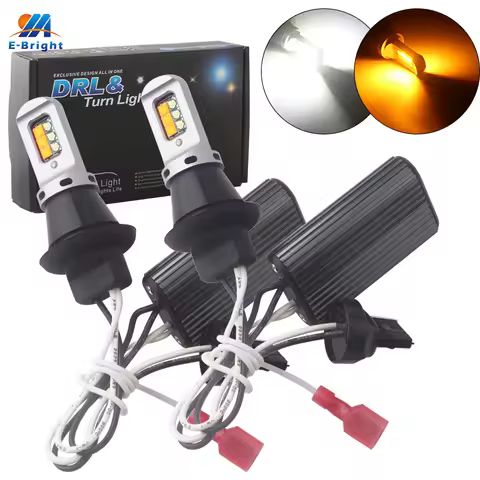 1Set DRL Running Turn Signals 3535 12SMD P21W PY21W BAU15S P27W W21W 7440 LED Canbus Dual Color Whit