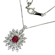 สร้อยคอผู้หญิงมือสองประดับด้วยเบริลสีแดง 0.153 กะรัตและเพชร 0.50 กะรัตในแพลตตินัม (Pt900/Pt850) น้ำห