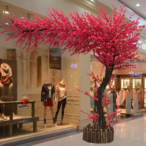 Peach Blossom Tree, Cherry Blossom Tree, Red Maple Fake Flower, Wedding Hotel Exhibition, Living Roo